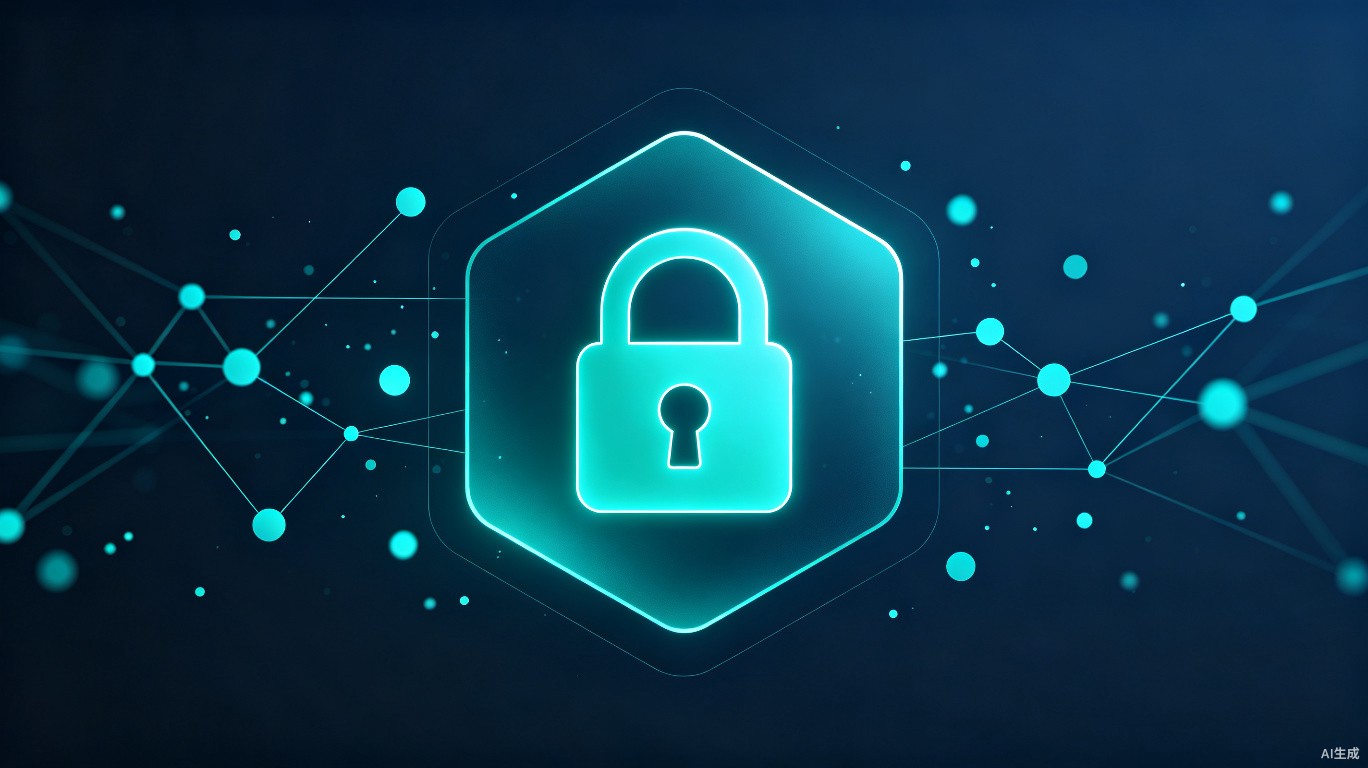 Abstract data security concept with padlock and connecting nodes